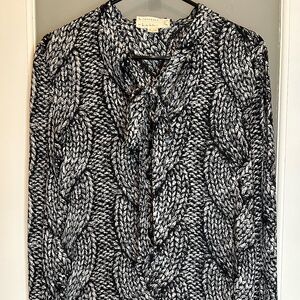 Nicole Miller Artelier Navy Silk Blouse with Cable Print - M